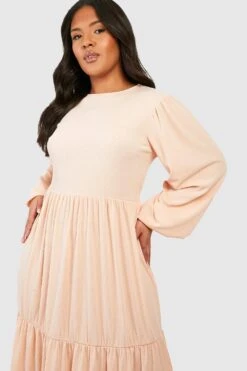 Vestito Grembiule Midi Plus Size A Coste Con Balze -Negozio al dettaglio Vestiti gzz46509 light20stone xl 3