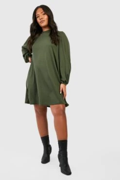 Vestito Scampanato Plus Size A Coste Con Maniche A Campana