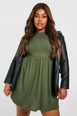 Vestito Skater Plus Size Basic A Coste A Maniche Lunghe