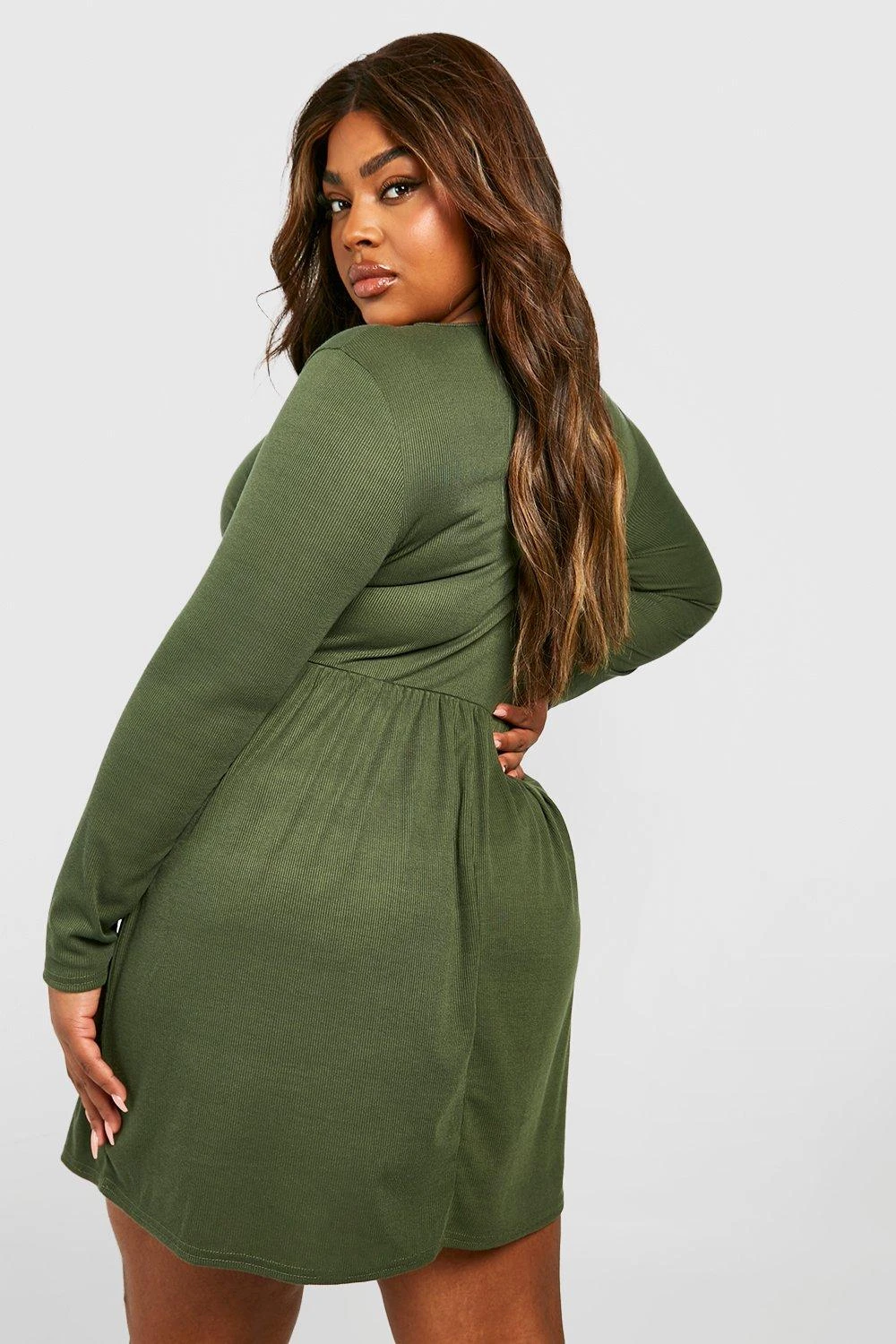 Vestito Skater Plus Size Basic A Coste A Maniche Lunghe 2 Vestito Skater Plus Size Basic A Coste A Maniche Lunghe - immagine 2