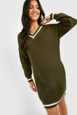 Vestito In Maglia Premaman Con Scollo A V -Negozio al dettaglio Vestiti gzz46600 khaki xl 3