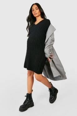 Vestito In Maglia Premaman Scampanato In Maglia Con Scollo A V -Negozio al dettaglio Vestiti gzz46602 black xl 2