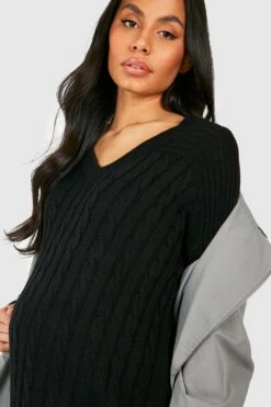 Vestito In Maglia Premaman Scampanato In Maglia Con Scollo A V -Negozio al dettaglio Vestiti gzz46602 black xl 3