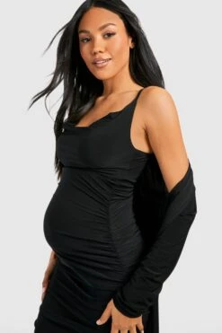 Vestito Maxi Premaman Con Scollo A Cappuccio E Spalline & Spolverino -Negozio al dettaglio Vestiti gzz46604 black xl 3