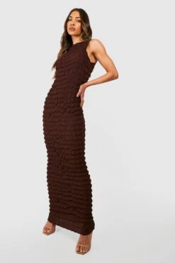 Vestito Maxi Con Trama A Bolle E Scollo A Vogatore -Negozio al dettaglio Vestiti gzz46664 chocolate xl 2