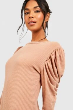 Vestito Longuette A Coste Morbide Con Ruches Sulle Maniche -Negozio al dettaglio Vestiti gzz46688 stone xl 3