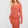 Vestito Longuette Plus Size A Coste Ondulate A Effetto Goffrato Con Scollo Rotondo