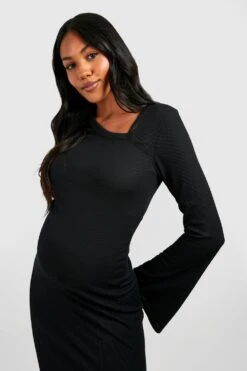 Vestito Longuette Premaman A Coste Con Scollo Asimmetrico -Negozio al dettaglio Vestiti gzz47040 black xl 3