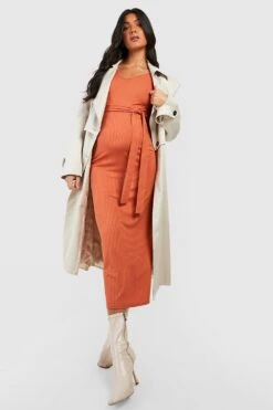 Vestito Longuette Premaman A Coste Morbide Con Scollo A V -Negozio al dettaglio Vestiti gzz47049 rust xl 2