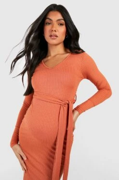 Vestito Longuette Premaman A Coste Morbide Con Scollo A V -Negozio al dettaglio Vestiti gzz47049 rust xl 3