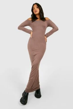 Vestito Maxi Petite A Maniche Lunghe Con Scollo Bardot -Negozio al dettaglio Vestiti gzz47062 chocolate xl 2