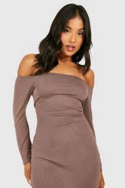 Vestito Maxi Petite A Maniche Lunghe Con Scollo Bardot -Negozio al dettaglio Vestiti gzz47062 chocolate xl 3