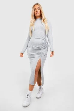 Vestito Longuette Plus Size A Coste Con Ruches -Negozio al dettaglio Vestiti gzz47075 grey xl 2