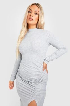 Vestito Longuette Plus Size A Coste Con Ruches -Negozio al dettaglio Vestiti gzz47075 grey xl 3