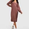 Vestito In Maglia Midi A Coste Con Scollo A V