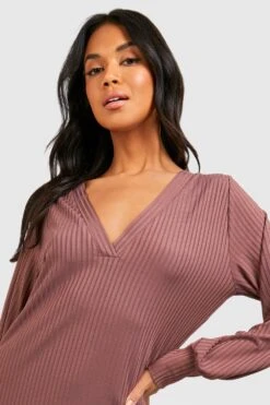 Vestito In Maglia Midi A Coste Con Scollo A V -Negozio al dettaglio Vestiti gzz47216 chocolate xl 3