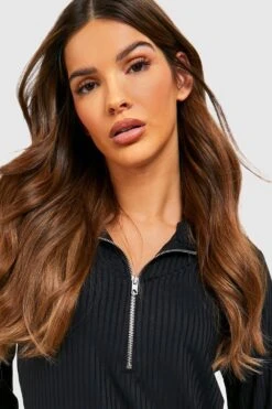 Vestito In Maglia Midi A Coste Con Zip Corta -Negozio al dettaglio Vestiti gzz47220 black xl 3