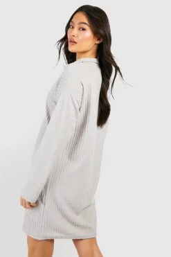 Vestito In Maglia A Coste Morbide Con Colletto Stile Polo -Negozio al dettaglio Vestiti gzz47233 stone xl 1