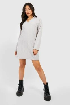 Vestito In Maglia A Coste Morbide Con Colletto Stile Polo -Negozio al dettaglio Vestiti gzz47233 stone xl 2