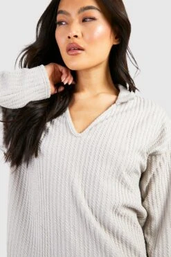 Vestito In Maglia A Coste Morbide Con Colletto Stile Polo -Negozio al dettaglio Vestiti gzz47233 stone xl 3