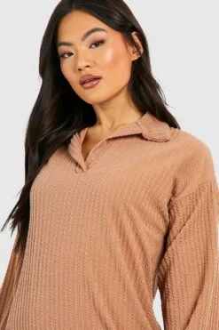 Vestito Midi In Maglia A Coste Morbide Con Colletto Stile Polo -Negozio al dettaglio Vestiti gzz47234 camel xl 3