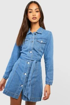 Vestito Camicia In Denim Con Cintura