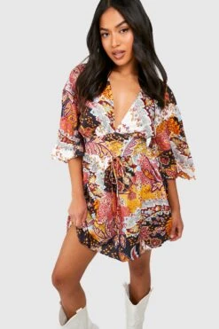 Vestito Skater Petite In Fantasia Cachemire Con Laccetti