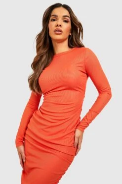 Vestito Midi A Coste Con Maniche Lunghe E Ruches -Negozio al dettaglio Vestiti gzz47981 orange xl 3