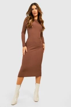 Vestito Midi A Coste Con Dettagli Attorcigliati Sul Retro