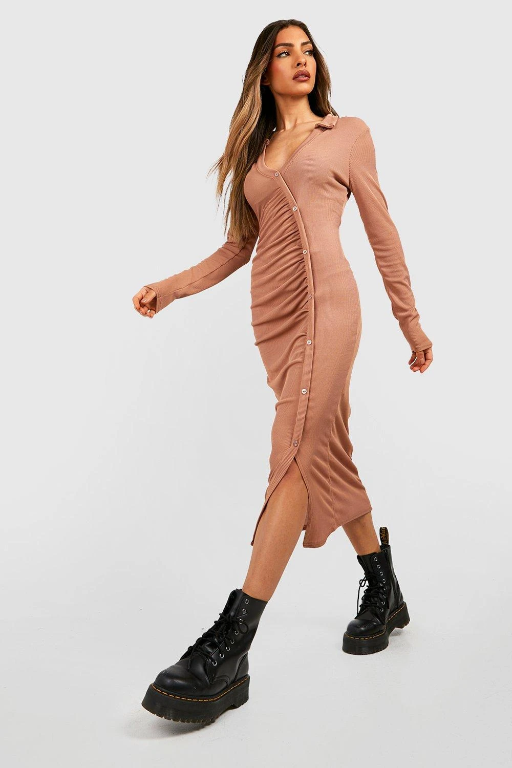 Vestito Midi A Coste Con Bottoni Davanti 3 Vestito Midi A Coste Con Bottoni Davanti - immagine 3