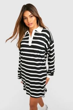 Vestito T-shirt Oversize In Jersey Con Colletto A Righe