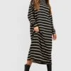 Vestito Longuette In Jersey A Righe Con Collo Alto