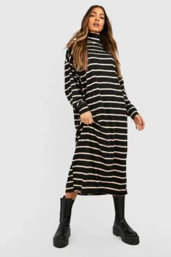 Vestito Longuette In Jersey A Righe Con Collo Alto -Negozio al dettaglio Vestiti gzz48049 black xl 2