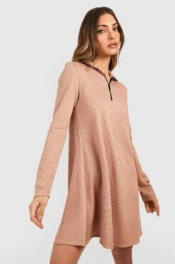 Vestito Scampanato Pesante A Coste Con Zip Corta