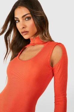 Vestito Midi A Coste A Collo Alto -Negozio al dettaglio Vestiti gzz48118 orange xl 3