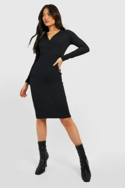 Vestito Midi Modellante A Coste Con Parte Sovrapposta -Negozio al dettaglio Vestiti gzz48189 black xl 2