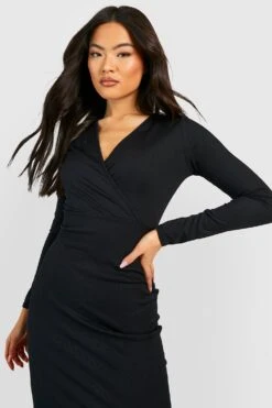 Vestito Midi Modellante A Coste Con Parte Sovrapposta -Negozio al dettaglio Vestiti gzz48189 black xl 3