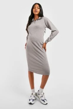 Vestito Midi In Maglia Morbida Premaman Con Zip Sul Colletto -Negozio al dettaglio Vestiti gzz48265 grey xl 2