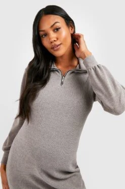 Vestito Midi In Maglia Morbida Premaman Con Zip Sul Colletto -Negozio al dettaglio Vestiti gzz48265 grey xl 3