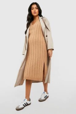 Vestito Midi Premaman In Maglia Comoda Con Scollo A V -Negozio al dettaglio Vestiti gzz48267 camel xl 2
