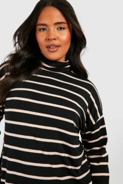 Vestito Midi A Collo Alto Plus Size In Jersey A Righe -Negozio al dettaglio Vestiti gzz48306 black xl 3