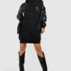 Vestito In Felpa Oversize Con Applique A Croce In PU E Cappuccio