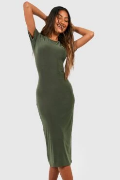 Vestito Midi Seducente Premium Pesante A Maniche Corte -Negozio al dettaglio Vestiti gzz48592 khaki xl 2