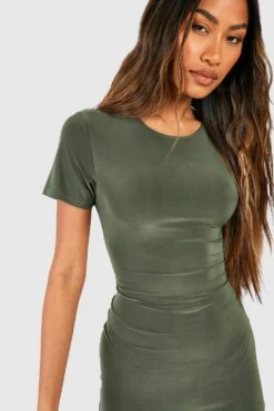 Vestito Midi Seducente Premium Pesante A Maniche Corte -Negozio al dettaglio Vestiti gzz48592 khaki xl 3