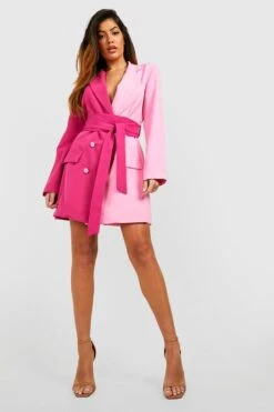 Vestito Blazer Con Fascia In Vita Stile Obi A Contrasto