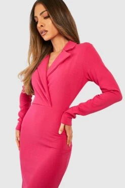 Vestito Midi Scaldacuore Stile Sartoriale A Maniche Lunghe -Negozio al dettaglio Vestiti gzz48667 hot20pink xl 2