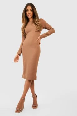 Vestito Midi Basic A Maniche Lunghe In Crêpe