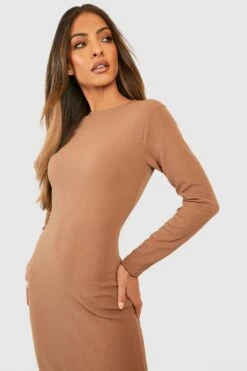Vestito Midi Basic A Maniche Lunghe In Crêpe -Negozio al dettaglio Vestiti gzz48668 camel xl 2