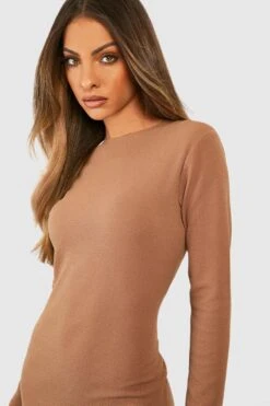 Vestito Midi Basic A Maniche Lunghe In Crêpe -Negozio al dettaglio Vestiti gzz48668 camel xl 3