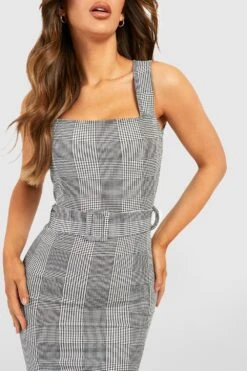 Vestito Midi A Quadri Pied-de-poule Con Scollo Quadrato E Cintura -Negozio al dettaglio Vestiti gzz48673 black xl 3